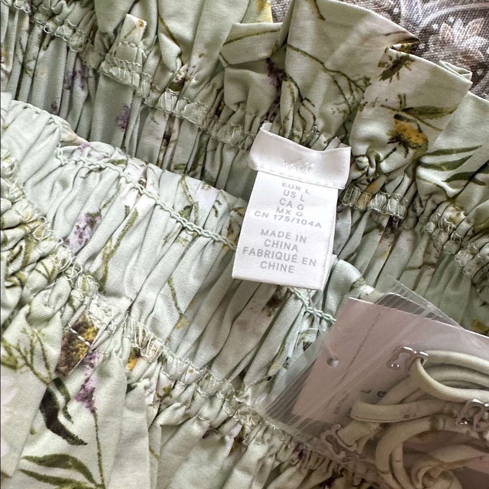 H&M Mint Green Floral Smocked Strapless Dress - Picture 3 of 5
